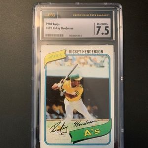 1980 Topps Rickey Henderson Rookie Card. Oakland A’s. CSG 7.5 Near Mint.